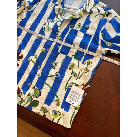 Topshop NWT Floral Stripe Linen-Blend Button-Down Resort Shirt Small or US 4-6 - Picture 9 of 13